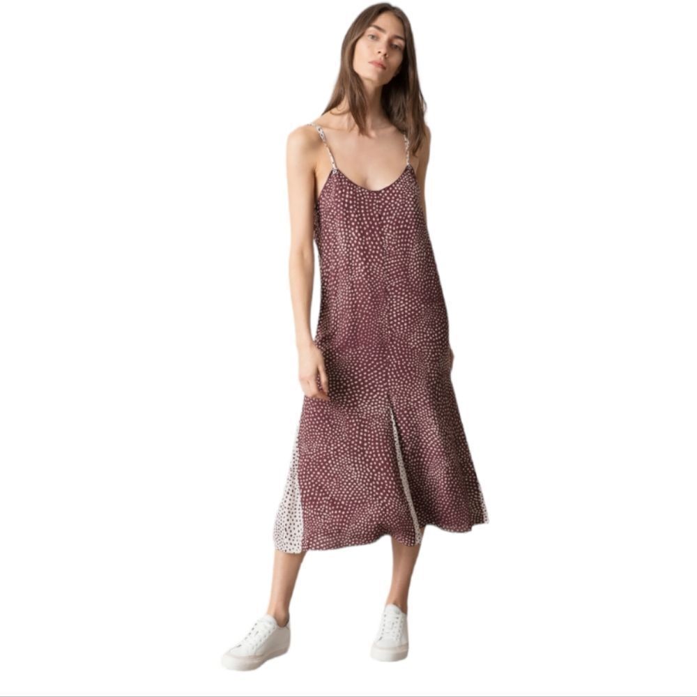 RAG & BONE Dirdre brown colorblock dotted adjustable strap tank midi dress‎ XL